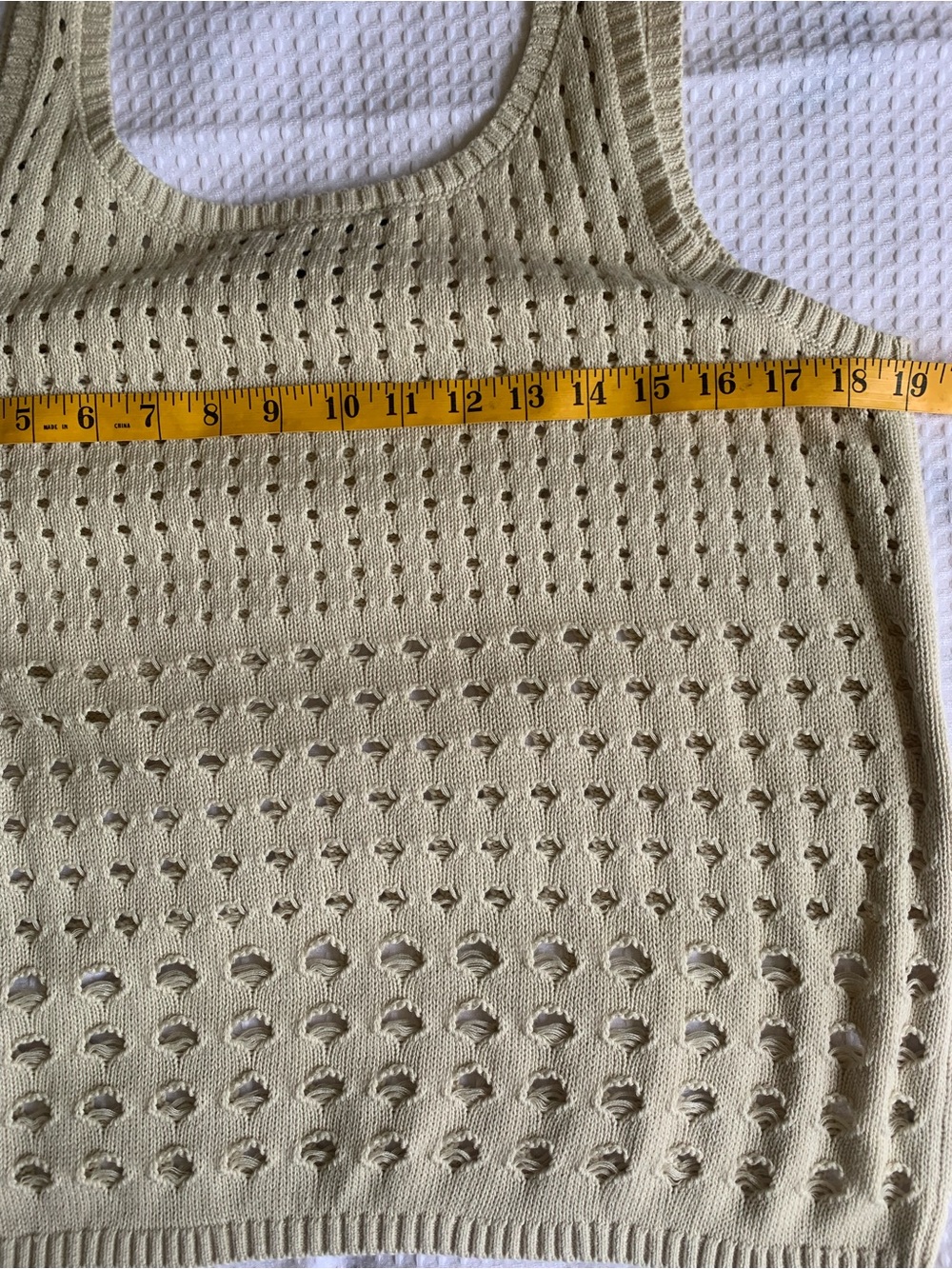 DKNY Cream Cotton Open knit eyelet lightweight coastal Festival Sweater Tank L - Picture 6 of 9